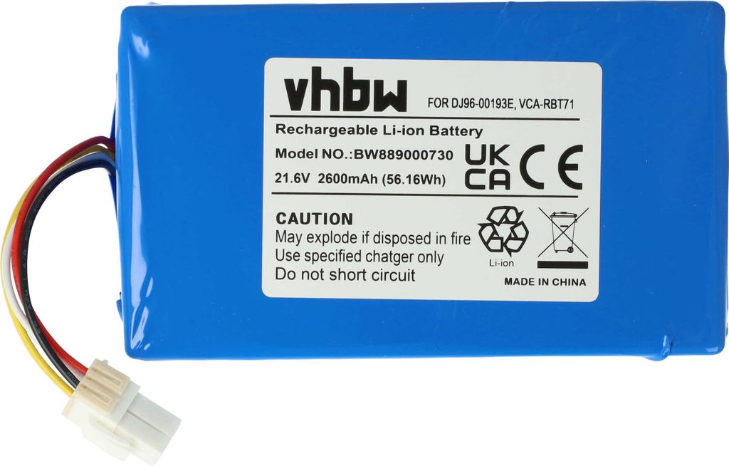 vhbw Akku kompatibel mit Samsung Powerbot VR10M702CUW/GE, VR10M703CWG/GE, VR10M702PUW Saugroboter (2600 mAh, 21,6 V, Li-Ion, ohne Gehäuse)