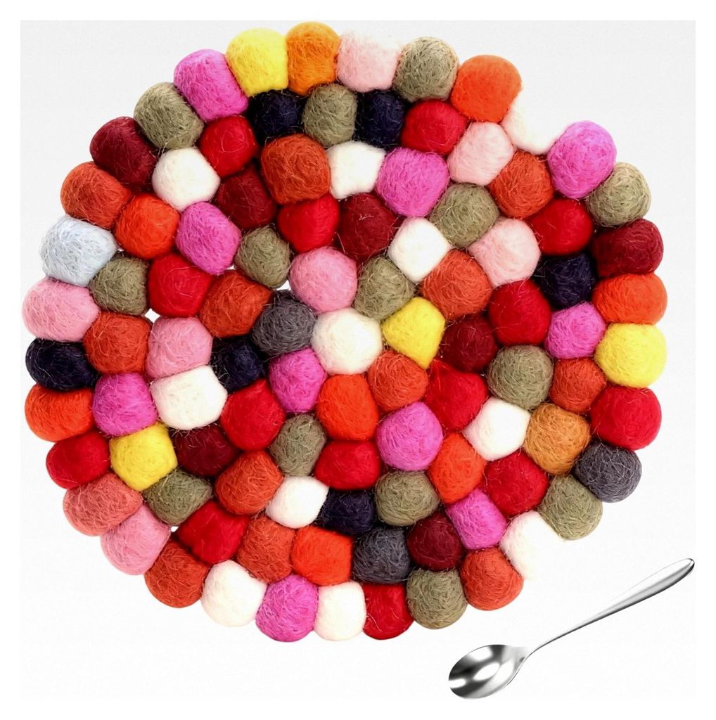 1 Stück Filzuntersetzer 20 cm und ein Kaffeelöffel, hitzebeständig, matt, für Tassen, Töpfe, Pfannen und Handgefilzt, verhindert Verbrennungen...