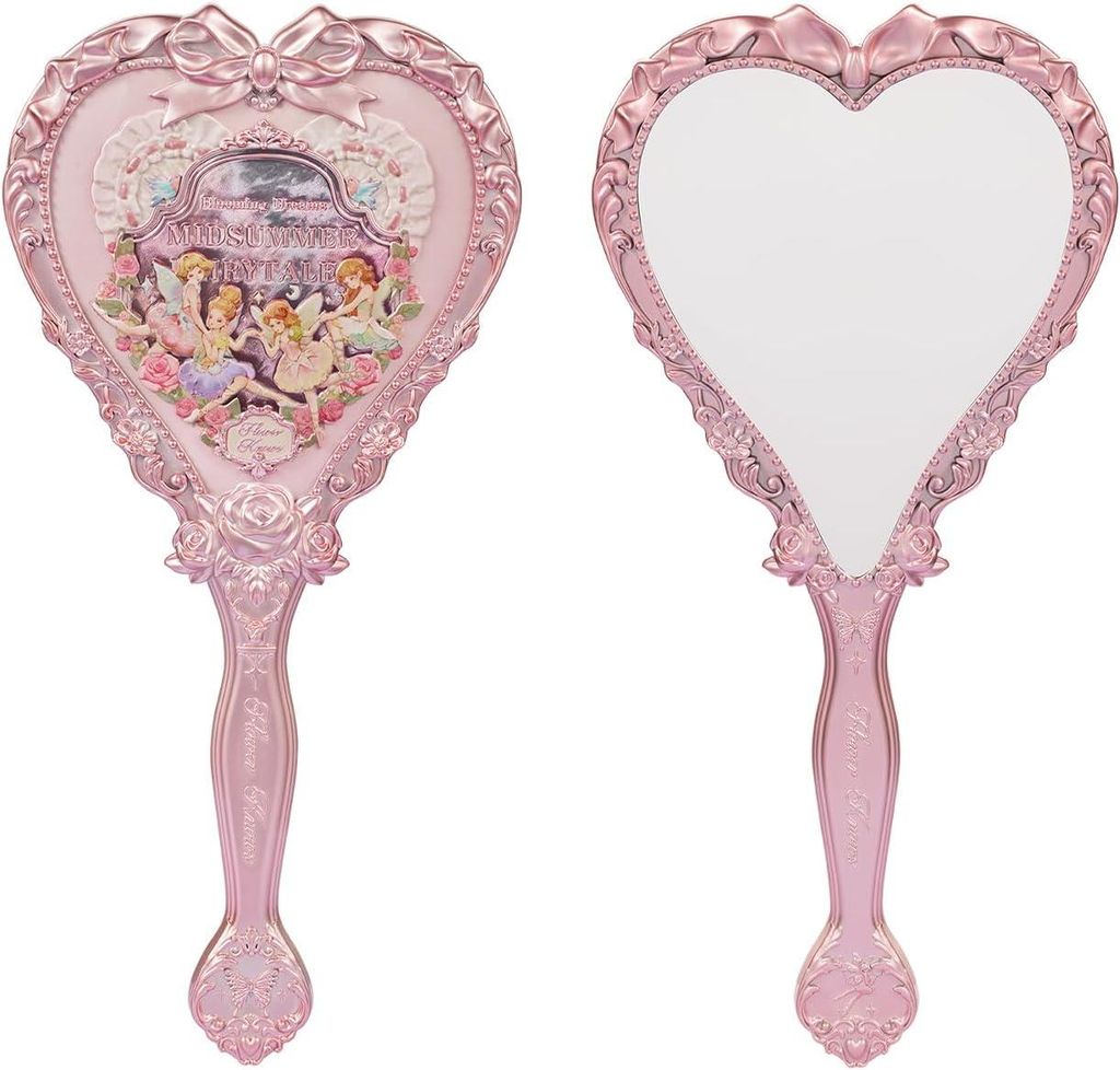 Vintage Herz-Handspiegel, langer Griff, hübsches Design, Geschenk für Mädchen und Frauen, Milchrosa