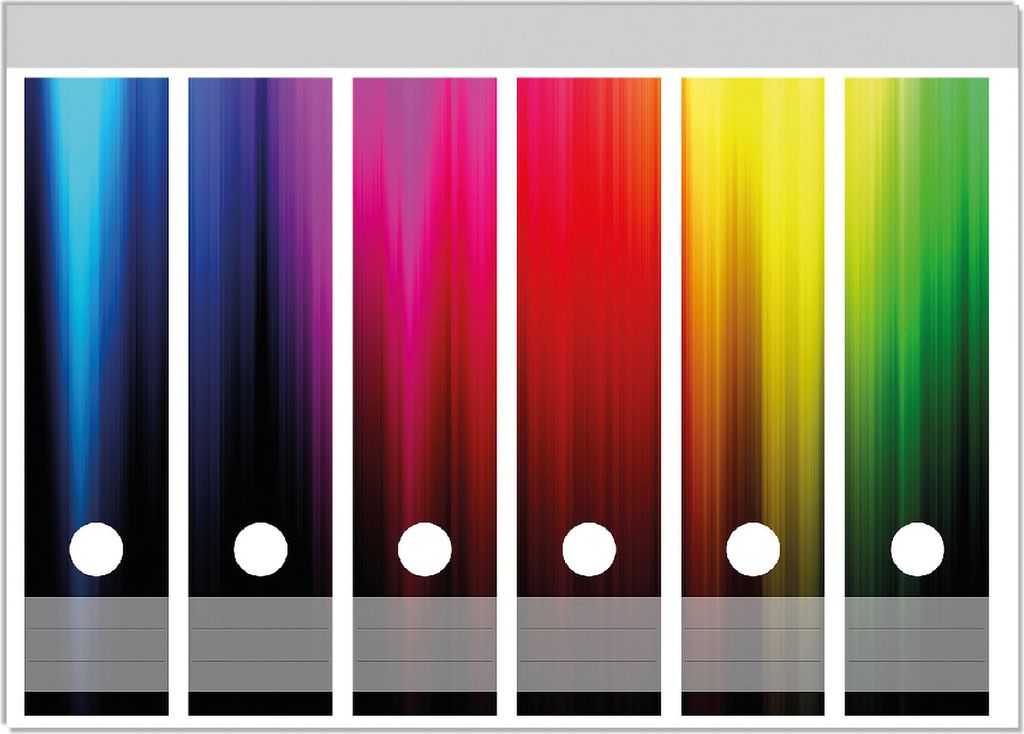 Wallario Ordnerrücken Sticker, selbstklebend für breite Ordner, 6 Stück, Motiv Bunte Regenbogenstreifen auf Schwarz