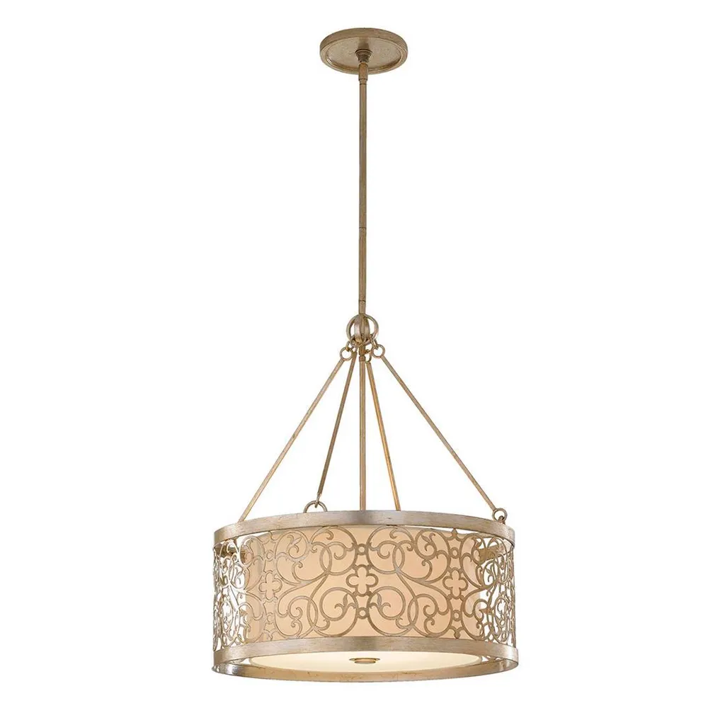 Lustre Arabesque Feiss Argent-Crème 4xE27 - Suspension Métal Chic