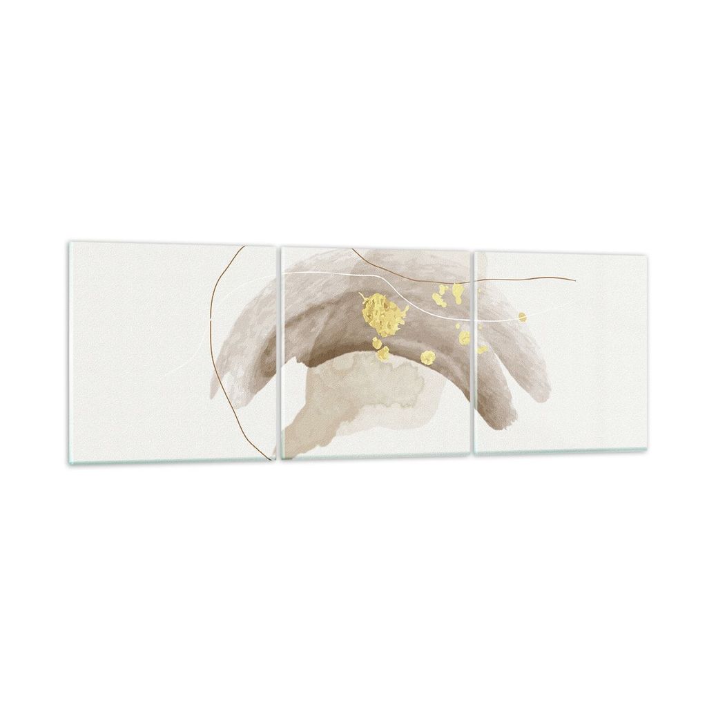 Bilder auf glas - 3 Teile - Braun Abstraktion Gold - 150x50cm - Glasbilder - Wandbilder - Bilder - zum Aufhängen bereit - Wanddekoration aus Glas ...