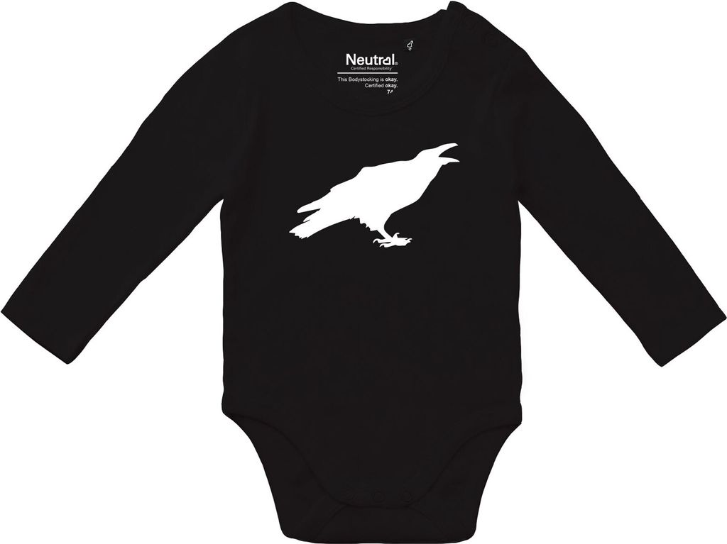 Huuraa Baby Body Rabe Silhouette 80 Black Baumwolle Fairtrade Langarmbody Geschenkidee