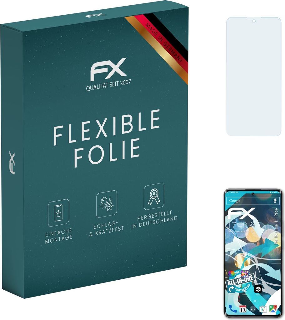atFoliX FX-ActiFleX 3x Schutzfolie kompatibel mit Realme 11 Pro+ Folie