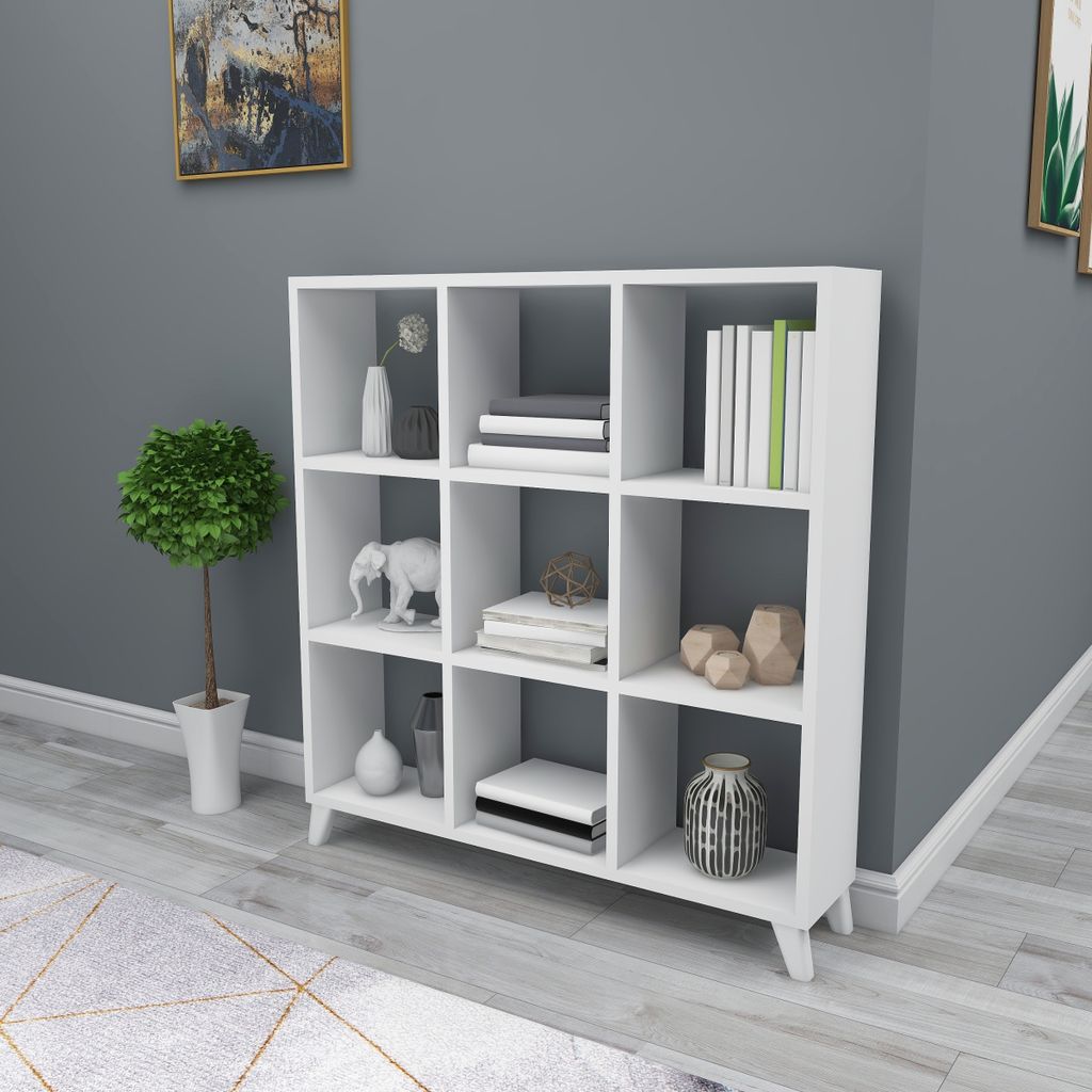 Gowoll Raumteiler Bücherregal 88x88 cm mit 9 Fächern Regal Weiß, Aufbewahrung Würfelregal für deko Wohnzimmer, Kimderzimmer und Büro