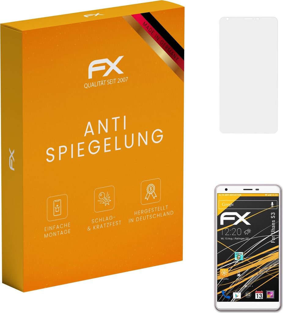 atFoliX FX-Antireflex 3x Schutzfolie kompatibel mit Uhans S3 Displayfolie