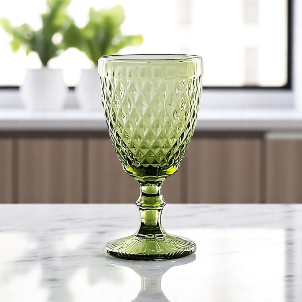 Vintage 6er-Set Farbige Weingläser und Trinkgläser mit