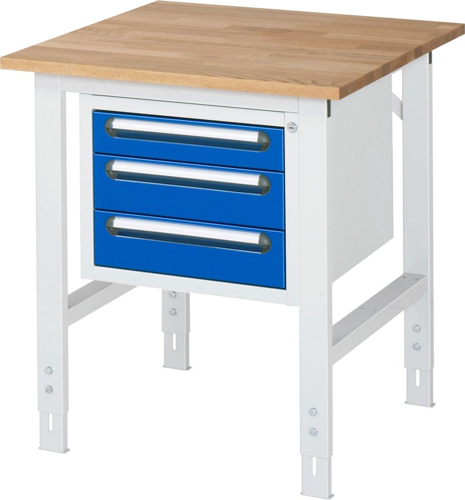 RAU Arbeitstisch 750x800x760-1080 3xSchub B-Platte 25mm l.gr/e.bl