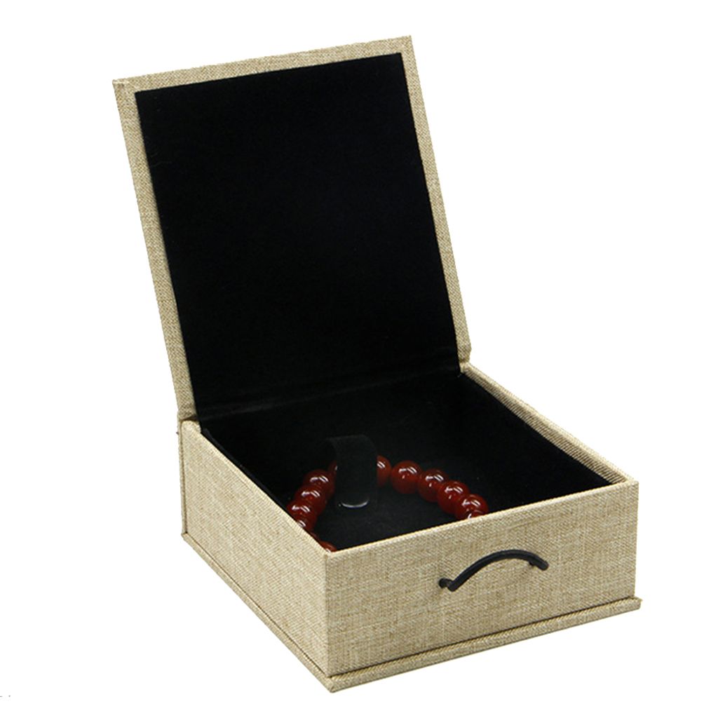 Retro Leinen Holzschnalle Schmuck Geschenkbox Ring Armband Perlen Aufbewahrungsbehälter-Weiße Leinenfarbe,Small Bracelet Box