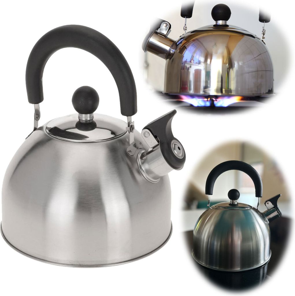 LS-LebenStil Edelstahl Flötenkessel 2,5L Camping Wasserkessel Pfeifkessel Teekessel Gasherd Gas Induktion Wasserkocher Wohnmobil Campingkocher