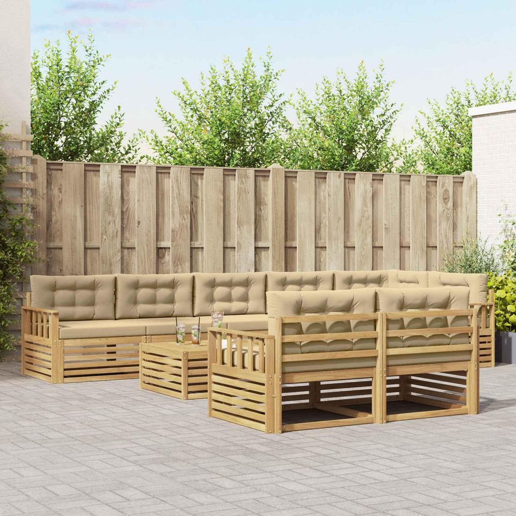 Möbel Outdoor-Sofagarnitur mit Kissen 9 pcs Weiß und Beige PolyesterGartensofas - Gartensofas c4126