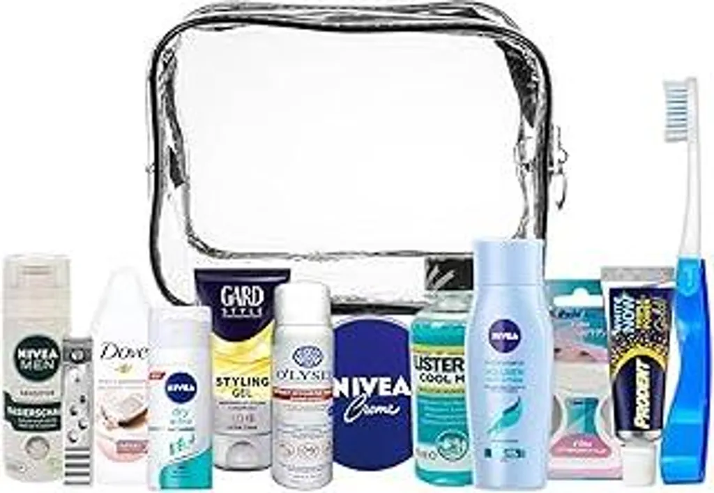 Kit essenziale da viaggio, set da viaggio adatto per bagaglio a mano, vacanze e viaggi di lavoro, composto da tutti i prodotti necessari per la cura del corpo, valigetta cosmetica in PVC (Men New ama-60)