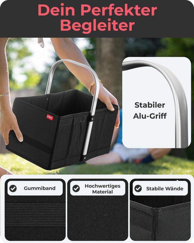 Handle-Box Einkaufs-Korb mit Aluminium Griff Faltbarer Produktbild 8