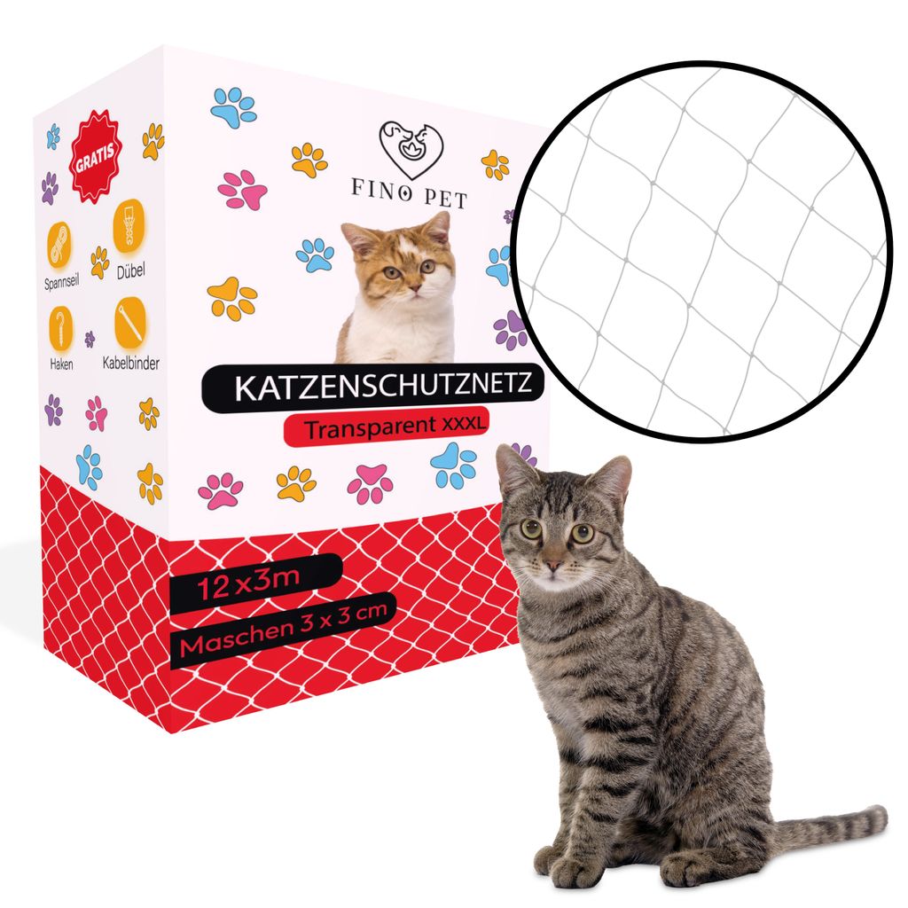 FinoPet Katzennetz für Balkon 12x3 Meter transparent Produktbild 