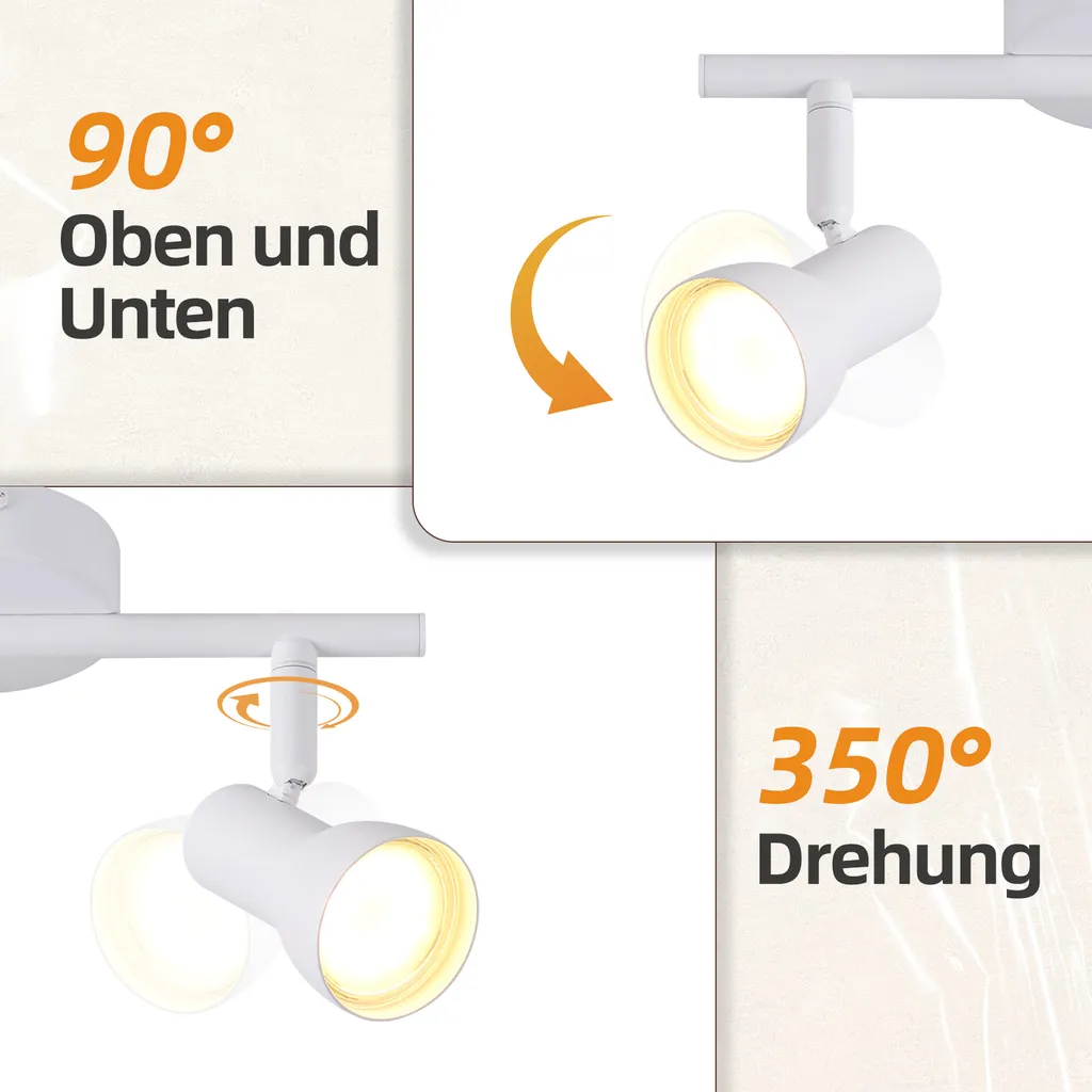 ZMH Faretto da soffitto 2 fiamme Lampada da soffitto corridoio Luce da soffitto Design moderno Faretto da interno bianco GU10 Spot da soffitto in metallo 350°Spot orientabili per camera da letto soggiorno cucina (senza lampadina) - 2
