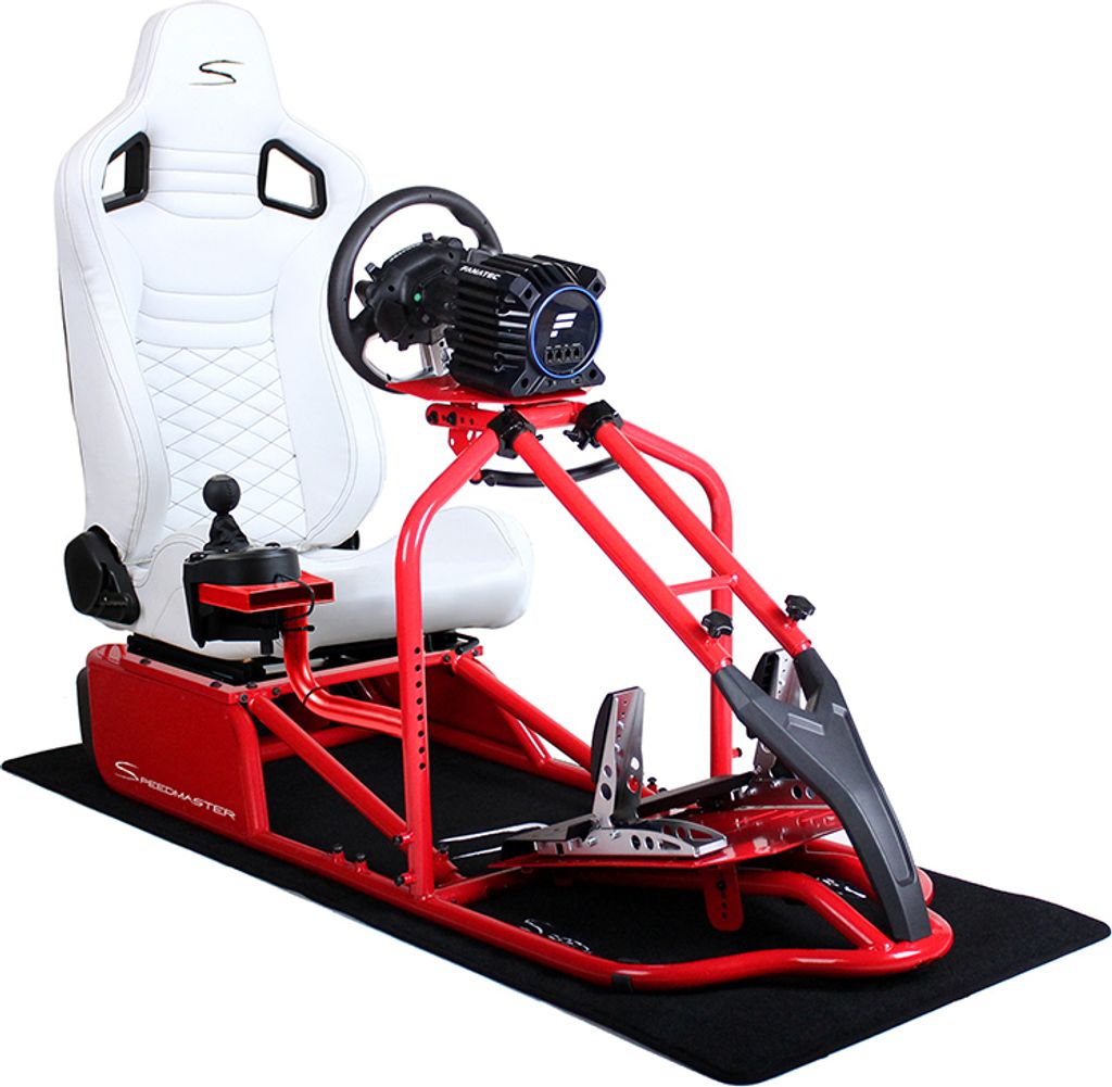SIM Racing Cockpit Seat Pro Sim Rig ROT | Gaming Simulator Cockpit | Rennsimulator Lenkradständer Leder Optik Weiß