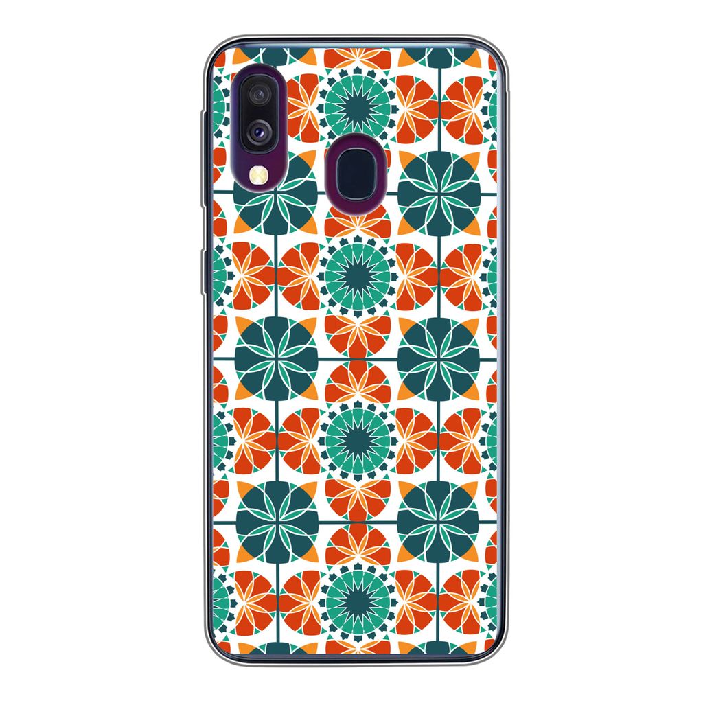 MuchoWow Handyhülle Schutzhülle Hülle für Samsung Galaxy A40 Ein symmetrisches Muster aus dem marokkanischen Mosaik Silikon Softcase Handy H...