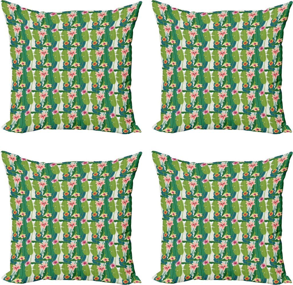 ABAKUHAUS Aloha Kissenbezug Set (4 Stück), Banana Leaves Hawaii, Moderner Doppelseitiger Digitaldruck, 40 cm x 40 cm, Mehrfarbig