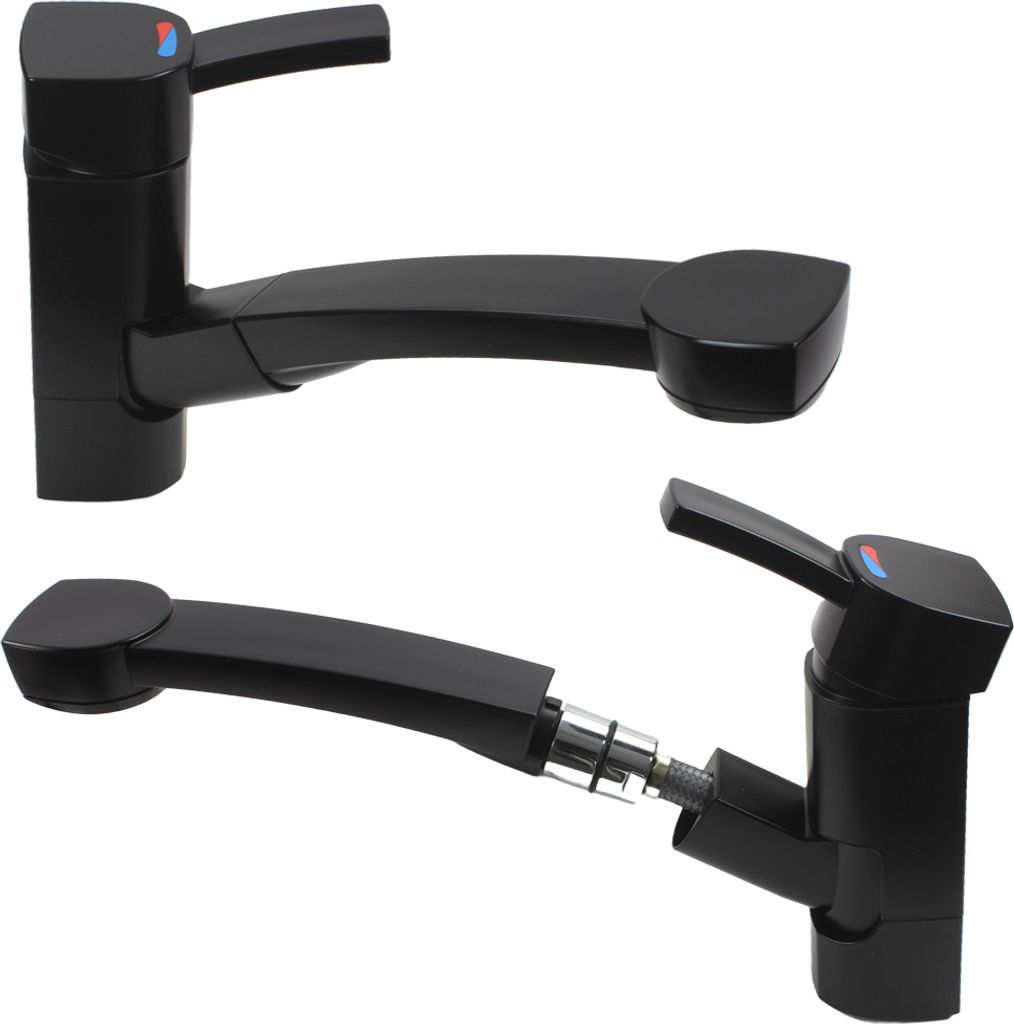 Wasserhahn Einhebelmischer Capri mit ausziehbarer Dusche + Schalter schwarz