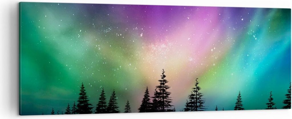 Bild auf Leinwand - Leinwandbild - Aurora Polar Nacht - 140x50cm - Wand Bild - Wanddeko - Leinwanddruck - Bilder - Kunstdruck - Wanddekoration - Le...