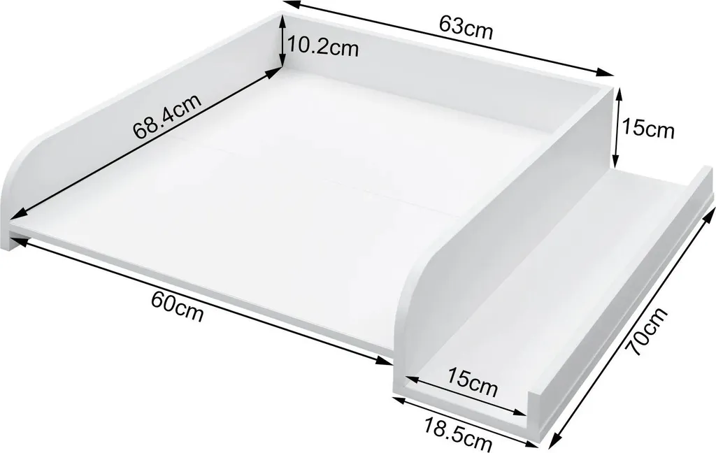 Plan à langer surélevé sécurisé 80 cm pour sèche-linge blanc