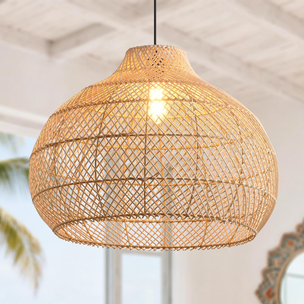 Parrot Uncle Große Rattan-Pendelleuchte, natürlicher Rattanschirm, E27-Fassung, 60 cm Durchmesser, für Wohnzimmer Esszimmer (Ohne Leuchtmittel)