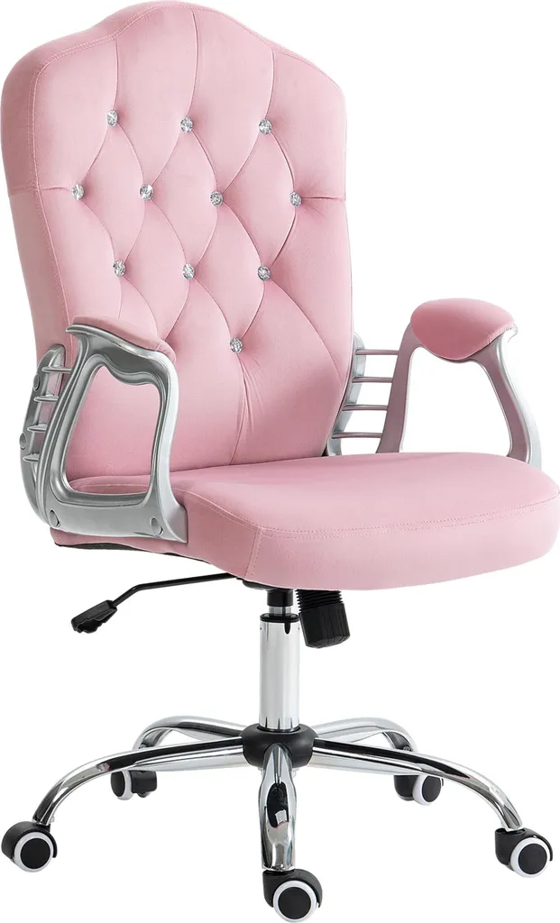 Chaise de bureau contre le mal de dos en velours rose réglable et inclinable