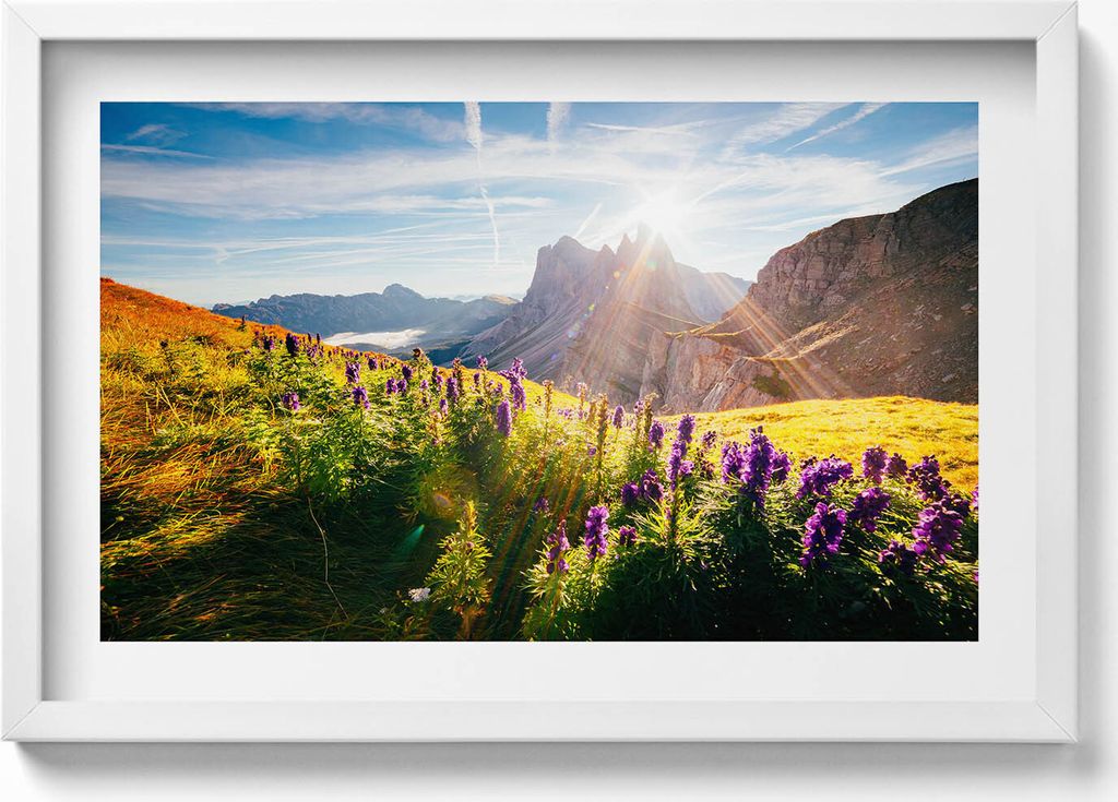 Landschaft Dolomiten– Wandbild mit Rahmen – Gerahmtes Bild – Wanddekoration – 60x40 cm – Schwarz Rahmen