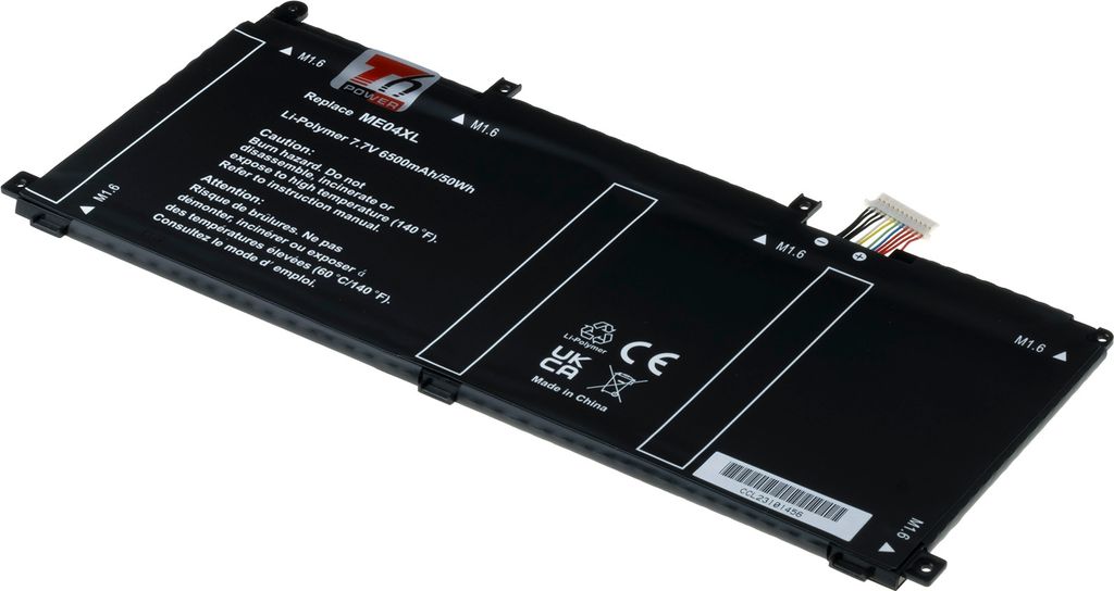 T6 Power Akku für Hewlett Packard Laptop, Teilenummer ME04050XL, Li-Poly, 7,7 V, 6500 mAh (50 Wh), schwarz