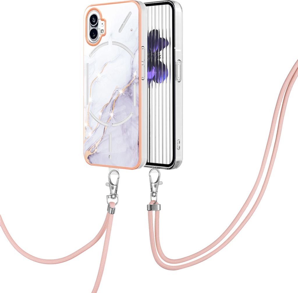 Handykette Hülle für Nothing Phone (1) Muster TPU Schutzhülle mit verstellbarem Tragegurt Weiß