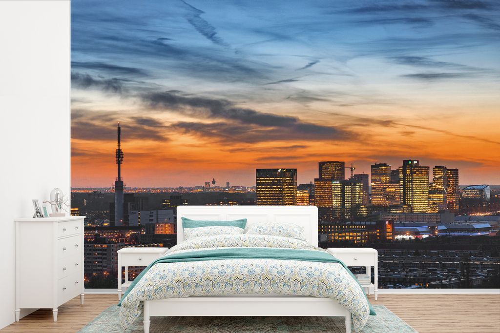 MuchoWow Fototapete für Wohnzimmer oder Schlafzimmer Wandtapete Vinyl Motivtapete Amsterdamer Architektur in den Zuidas - 450x300 cm - Gemusterte