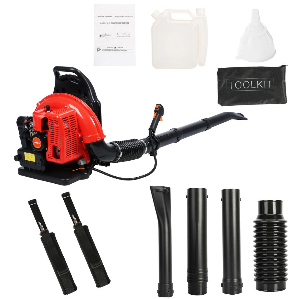 Laubbläser, 63 CC Benzinbetriebener Laubbläser als Rucksack, 665 CFM 2-Takt-Schneefräse für die Rasenpflege, Gartenstaub und Schmutz (rot)