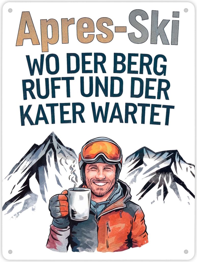 Après Ski - Berg ruft, Kater wartet Metallschild XL in 21x28 cm