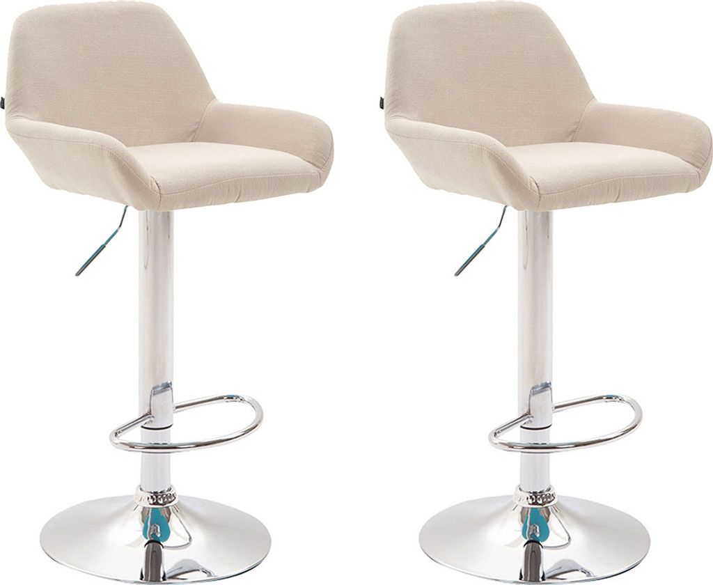 DELUKE Barhocker 2er Set DUBLIN - Creme, Stoff, Chrom | Barhocker mit Lehne Barstuhl Tresenhocker Tresenstuhl Kneipenhocker Kneipenstuhl