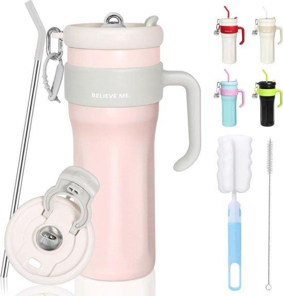 Thermisch 2-in-1 To-Go-Mok, 1250ml, roestvrijstahl, isoliert, handgriff, roter