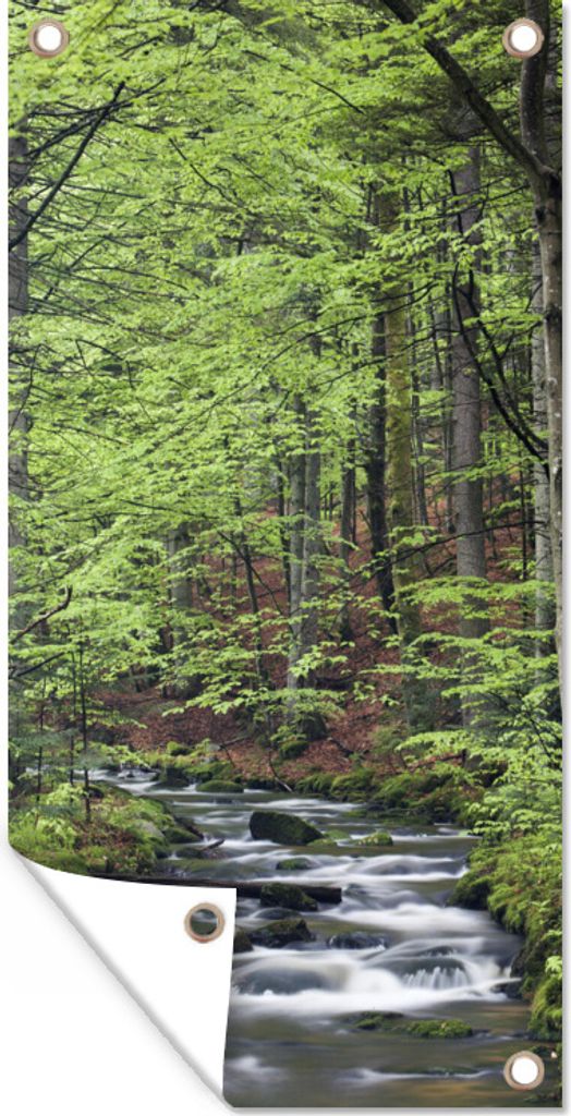 MuchoWow 80x160 cm Outdoor-Poster Gartendeko Sichtschutz Garten Poster für den Garten Fluss im Wald des Nationalparks Bayerischer Wald