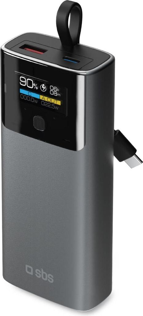 SBS Power Bank 10.000 mAh mit LCD PD 20W, Grau