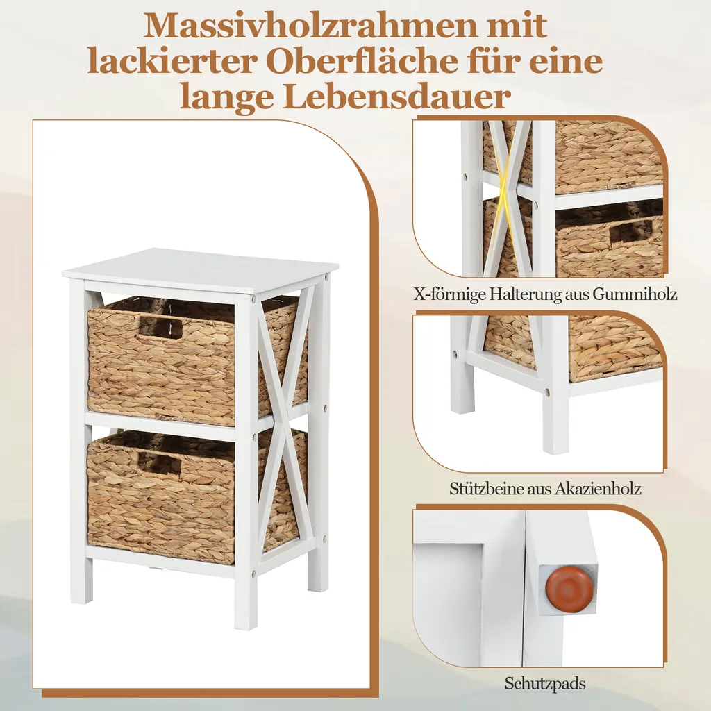Table d'appoint étroite X-design blanc avec 2 paniers de rangement