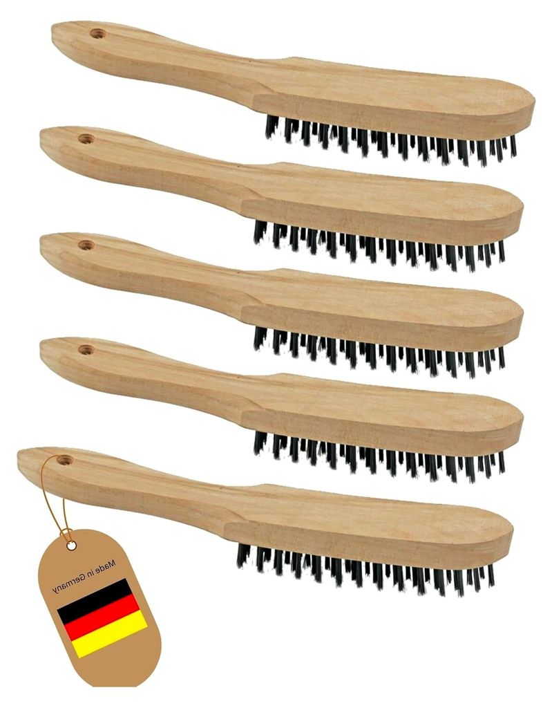 5 Drahtbürsten I 6-reihig I 27 cm lang I mit Holzgriff I Grillbürsten I Kratzbürsten I Metallbürsten I Handdrahtbürsten I Fugenbürste I Unkra...