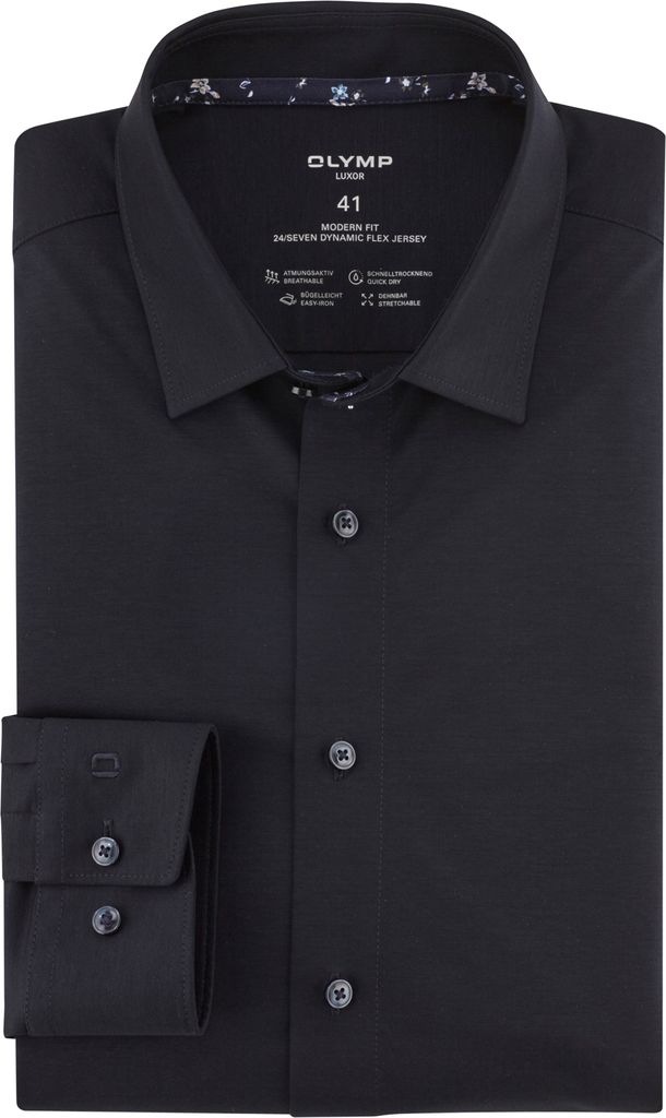 Olymp Luxor 24/Seven Hemd schwarz einfarbig Flex Jersey