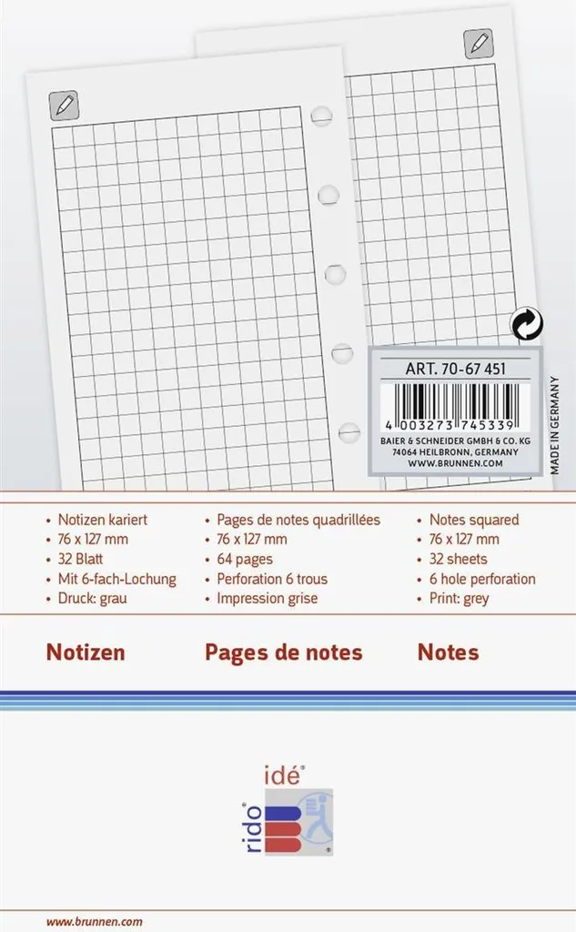 Bloc-notes de Poche A7 Notizen Timing 3 Rido/Idé idéal pour Réunions