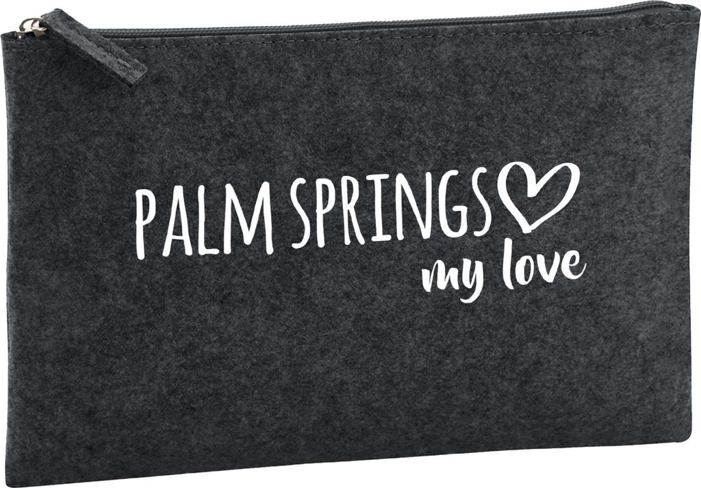 Huuraa Kulturbeutel Palm Springs my love 1 Liter Charcoal Filz Kosmetiktasche Geschenkidee