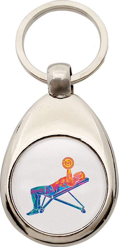 Huuraa Schlüsselanhänger Fitness Training Bench Press bunte Silhouette Metall Schlüsselring Einkaufswagenchip Geschenkidee