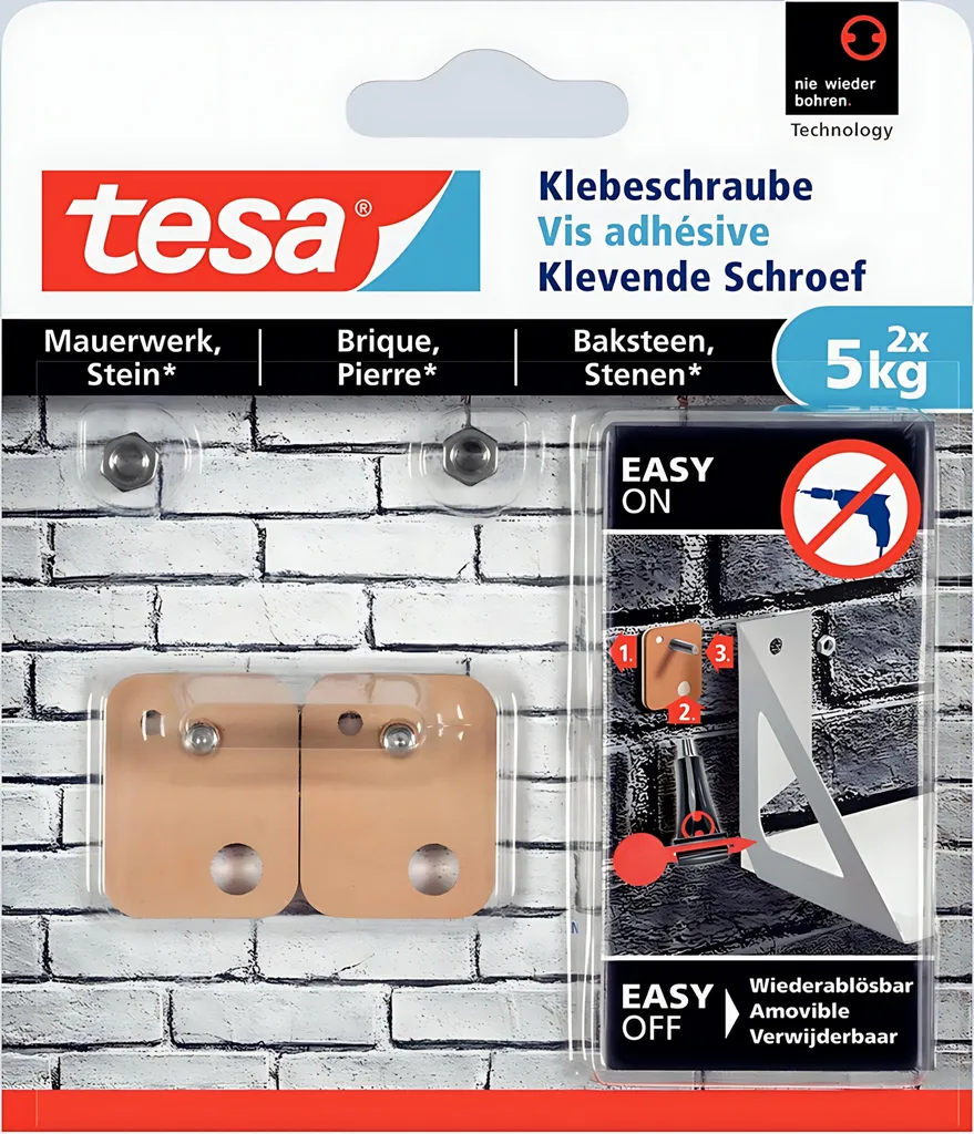 tesa vis à coller carrées pour maçonnerie et pierre - lot de 2 x 5 kg