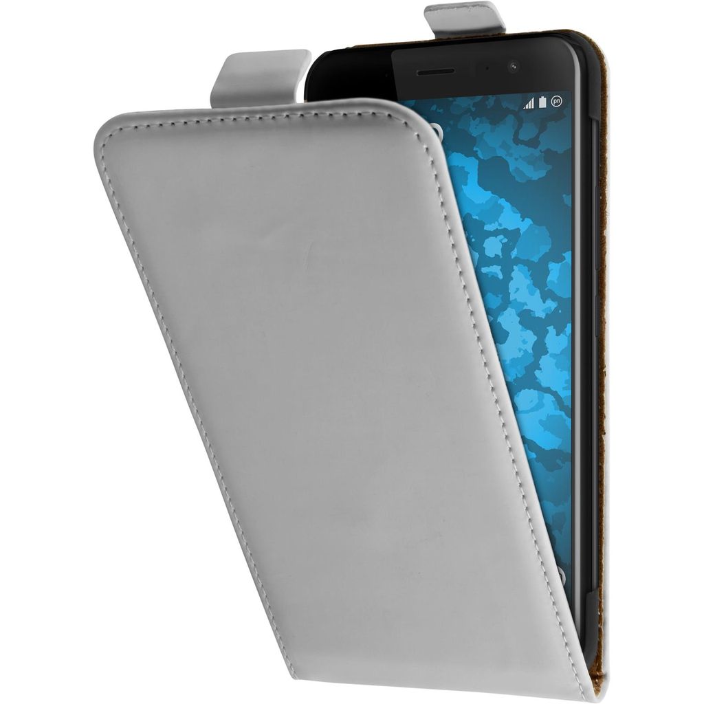 PhoneNatic Kunst-Lederhülle kompatibel mit HTC U11 - Flip-Case weiß + 2 Schutzfolien
