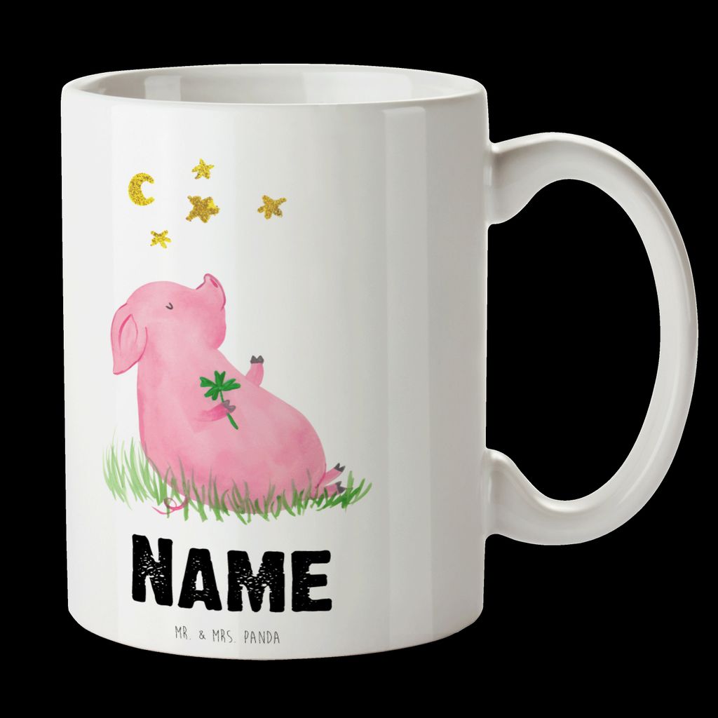 Mr. & Mrs. Panda Personalisierte Tasse Glücksschwein - Weiß - Personalisierte Geschenke, lustige Sprüche, Tiere, Gute Laune, Drucken, Glückssch...
