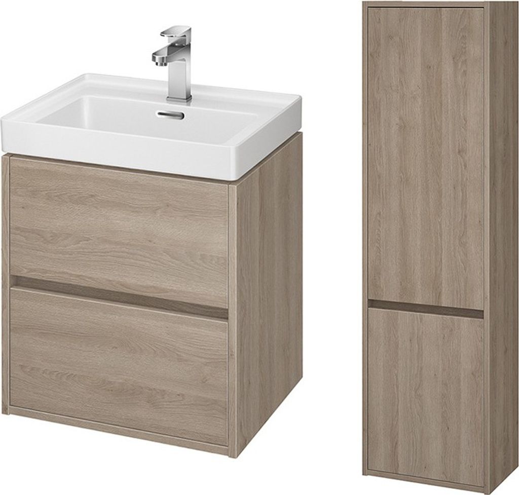 BADLAND Badmöbel Set CREA 50 Waschbecken-Unterschrank mit Hochschrank 140x40x25, 2-Türen, Eiche