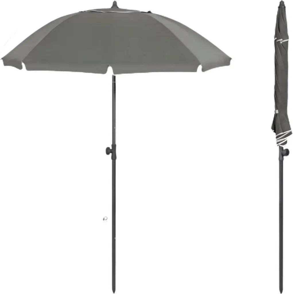 Ombrellone Rotondo 155cm Grigio Inclinabile 45° | Balcone e Spiaggia