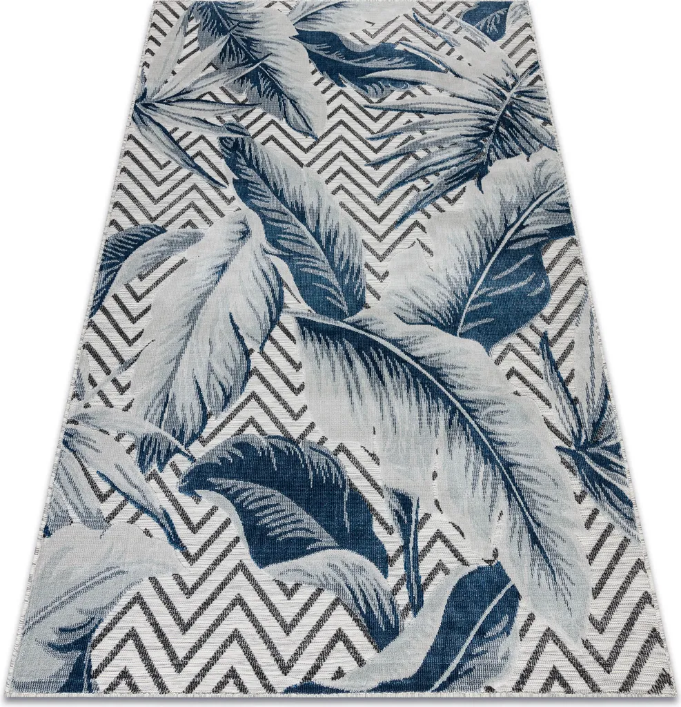 Tapis Tissé Plat Gris Botanic 65242 avec Motif Plumes et Zigzag Chic