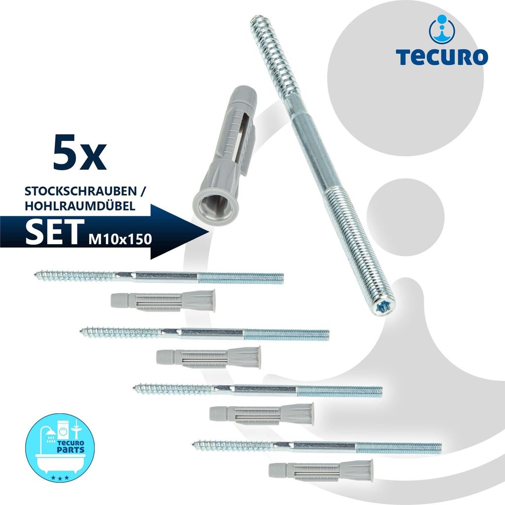 tecuro Stockschraube M 10 x 150mm, Stahl verzinkt mit Dübel 12,0 x 71mm - VPE 5 Stück